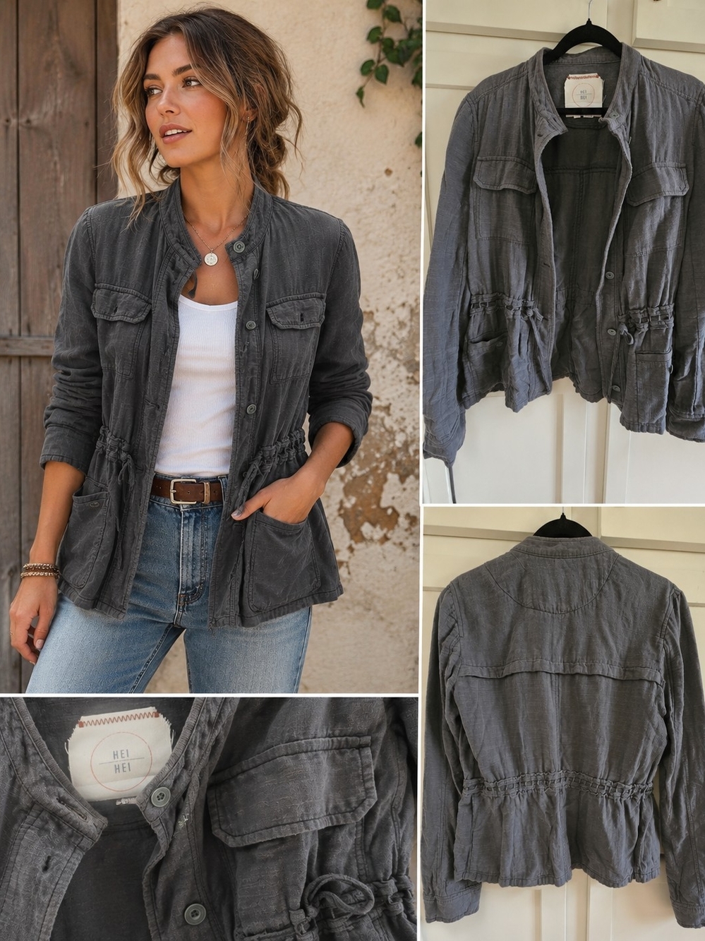 Anthropologie Washed Charcoal Utility Jacket